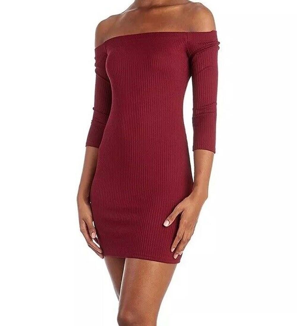 Love J Wiggle Dress Body Con Juniors Size S Off The Shoulder Burgundy PinUp Fun